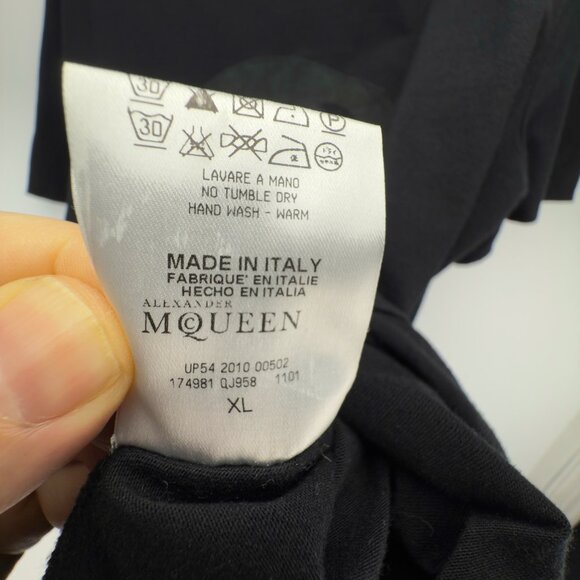 *RARE* ALEXANDER MCQUEEN Suede Skull Dark Green Appliqué Italy Black T-Shirt XL - Picture 6 of 6